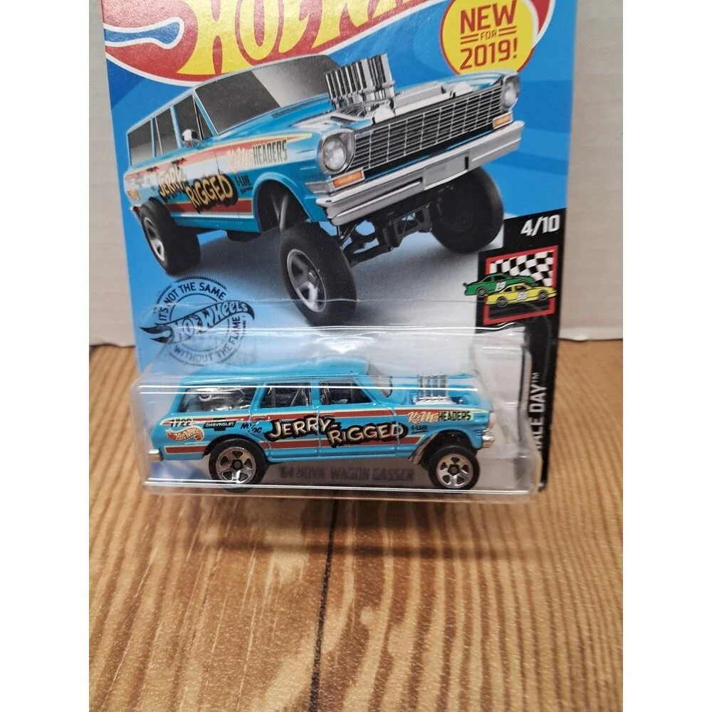 Hot Wheels #198 HW Race Day '64 NOVA WAGON GASSER Jerry Rigged Aqua Blue 2019